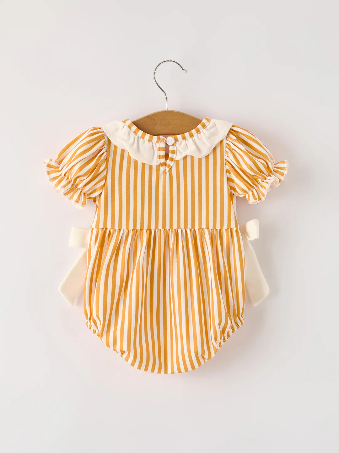 Fall Thanksgiving Turkey Smock Embroidered Orange Stripes Baby Girl Romper