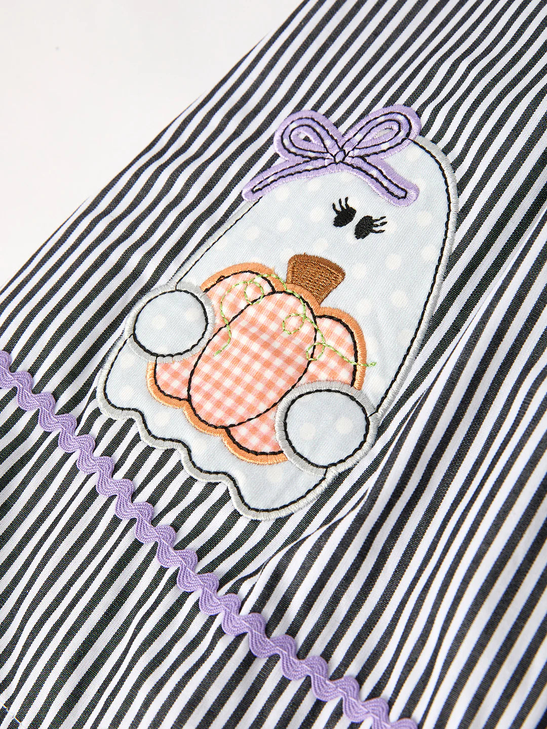 Halloween Striped "Trick Or Treat" Smock Embroidered Baby Girl Dress