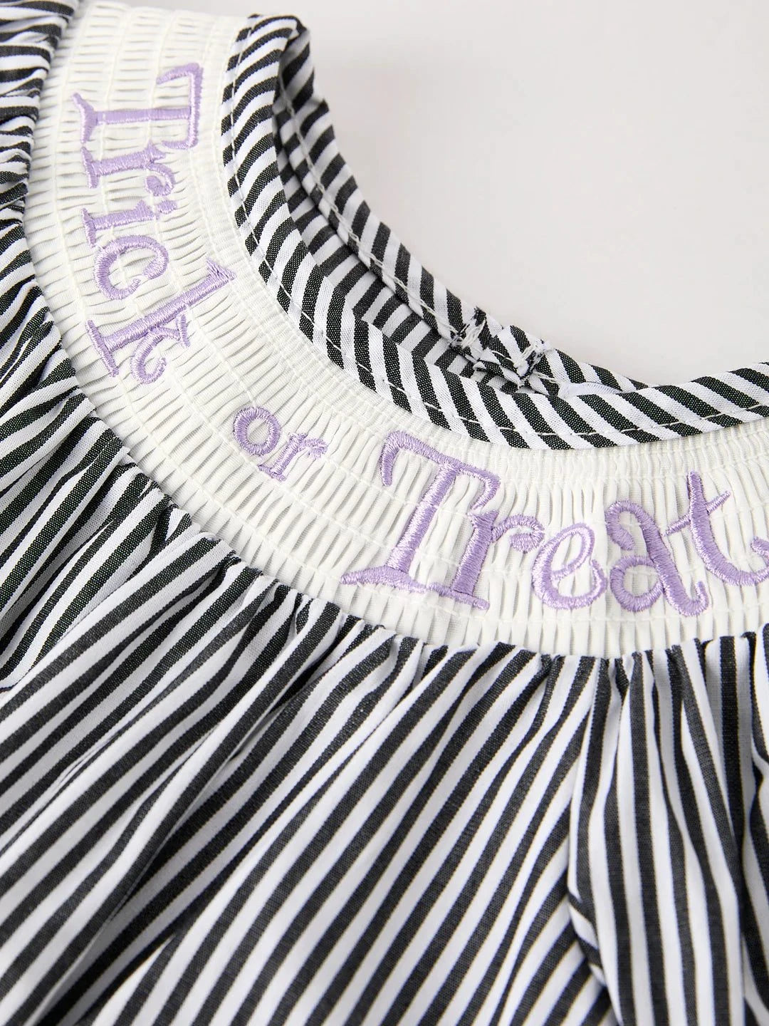 Halloween Striped "Trick Or Treat" Smock Embroidered Baby Girl Romper