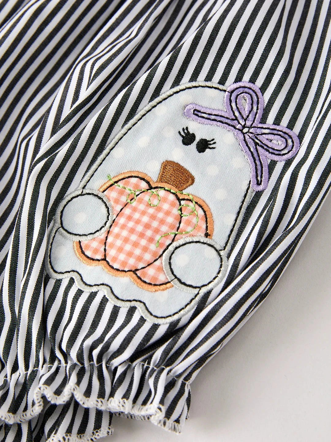 Halloween Striped "Trick Or Treat" Smock Embroidered Baby Girl Romper
