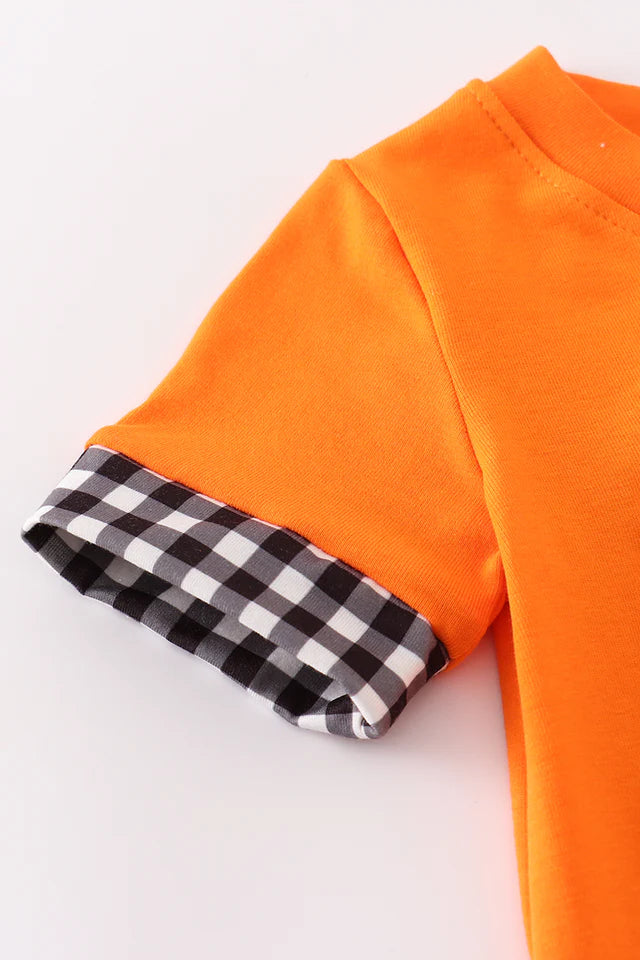 ORANGE HALLOWEEN CHARACTER FRENCH KNOT ROMPER