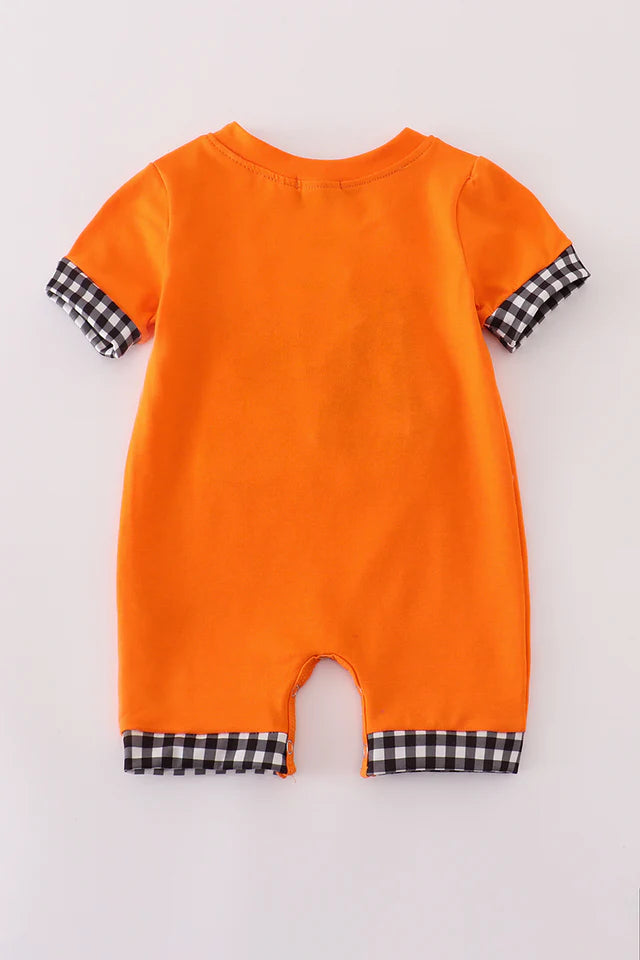 ORANGE HALLOWEEN CHARACTER FRENCH KNOT ROMPER