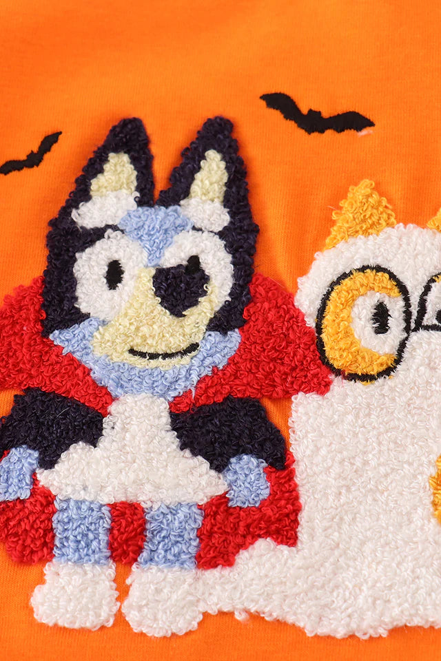 ORANGE HALLOWEEN BLUEY FRENCH KNOT RUFFLE BUBBLE