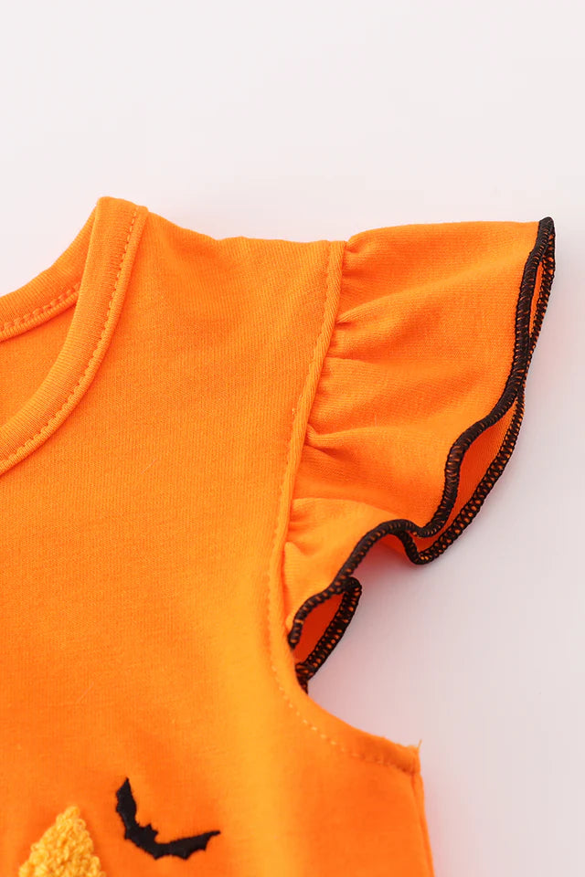 ORANGE HALLOWEEN BLUEY FRENCH KNOT RUFFLE BUBBLE