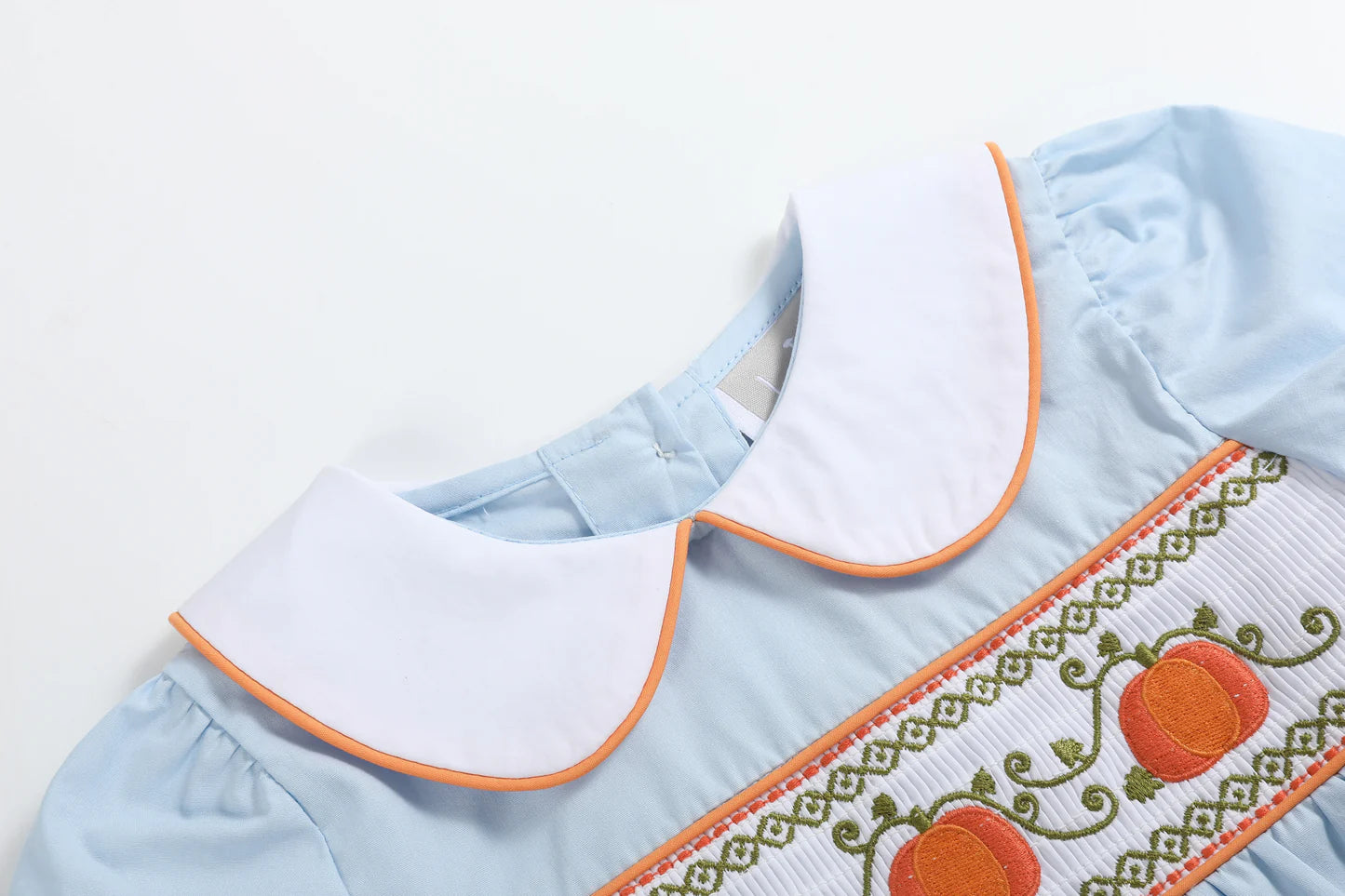 Light Blue Pumpkin Vine Smocked Dress and Bloomers