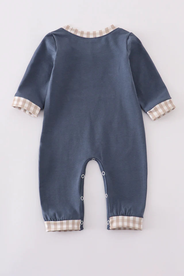 NAVY HUNTING EMBROIDERY ROMPER