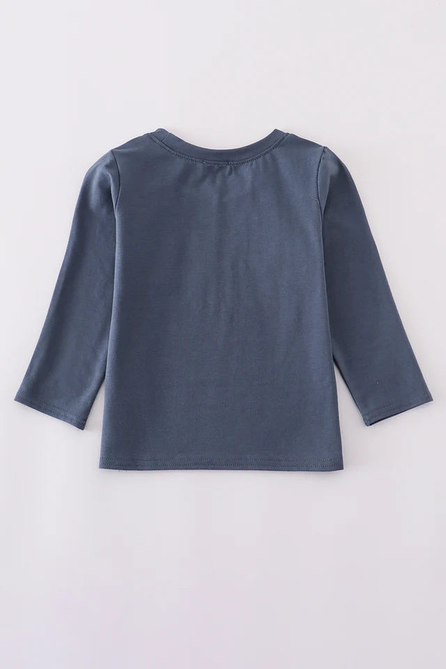 NAVY HUNTING EMBROIDERY TOP