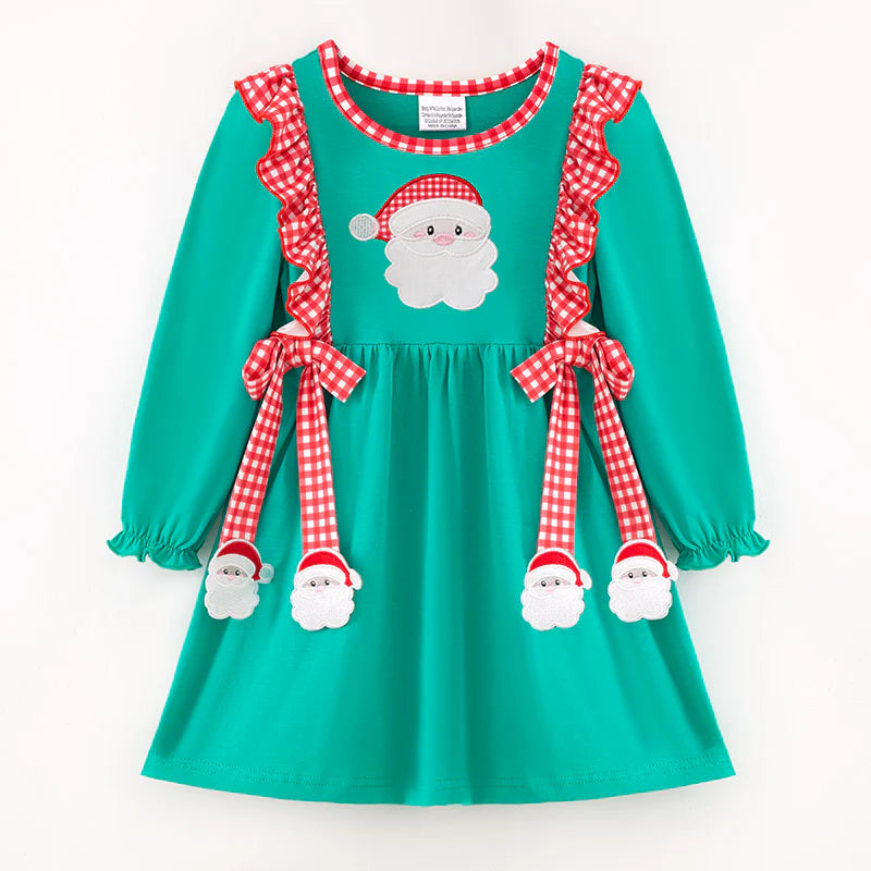 GIRLS CHRISTMAS SANTA CLAUS APPLIQUE COTTON DRESS