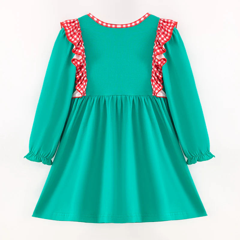 GIRLS CHRISTMAS SANTA CLAUS APPLIQUE COTTON DRESS