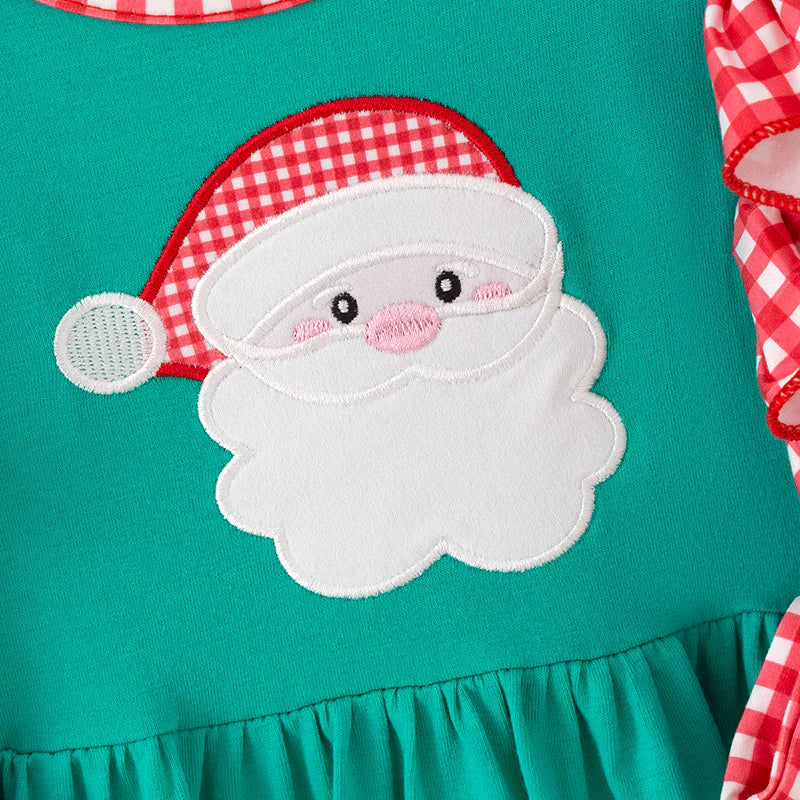 GIRLS CHRISTMAS SANTA CLAUS APPLIQUE COTTON DRESS