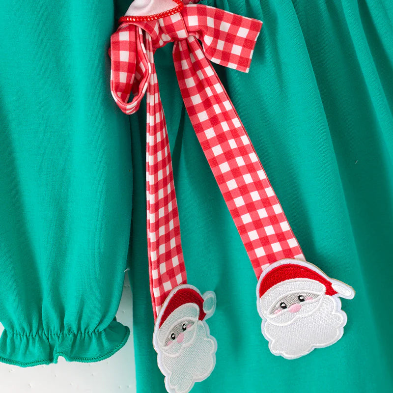 GIRLS CHRISTMAS SANTA CLAUS APPLIQUE COTTON DRESS