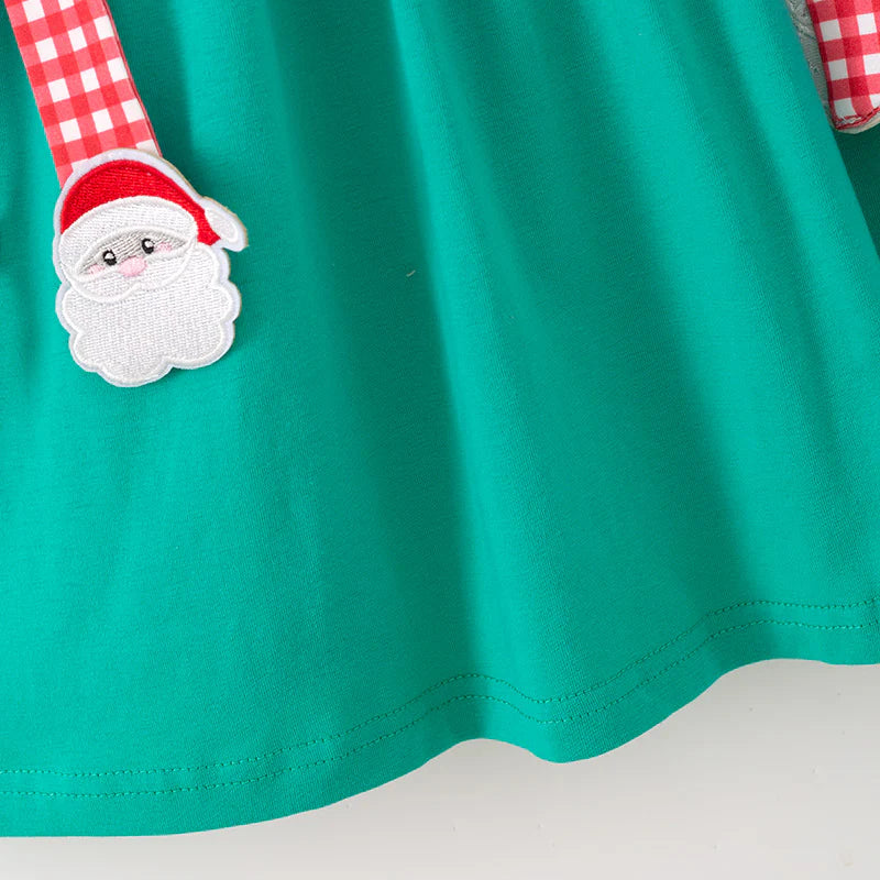 GIRLS CHRISTMAS SANTA CLAUS APPLIQUE COTTON DRESS