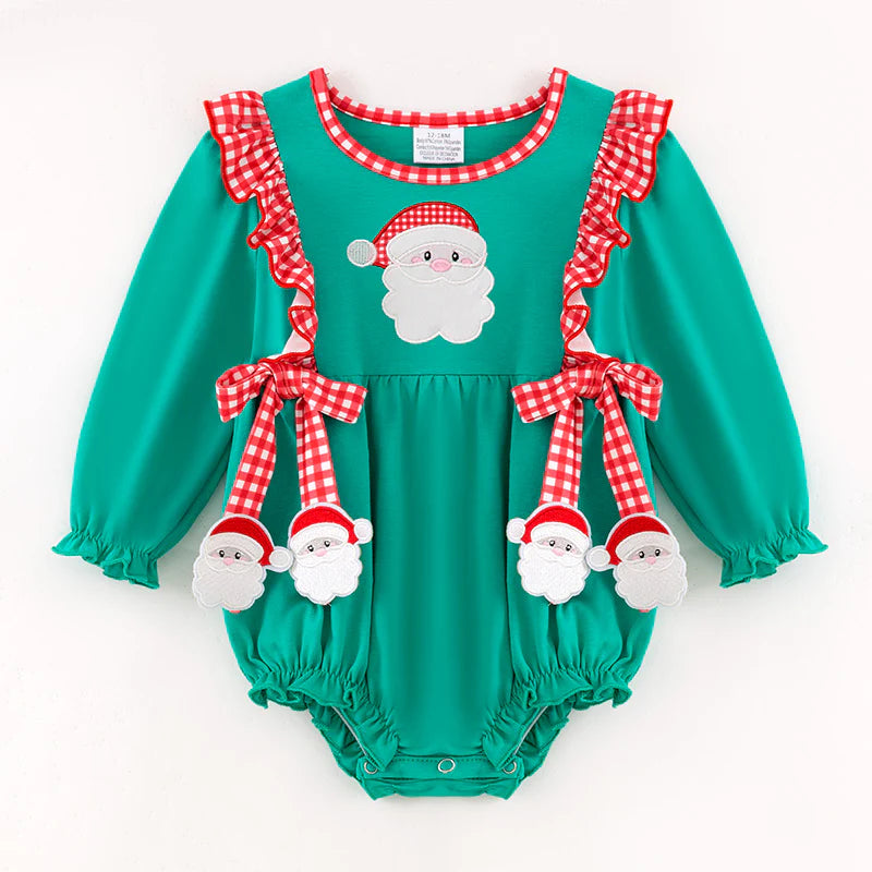 GIRLS CHRISTMAS SANTA CLAUS APPLIQUE COTTON ROMPER