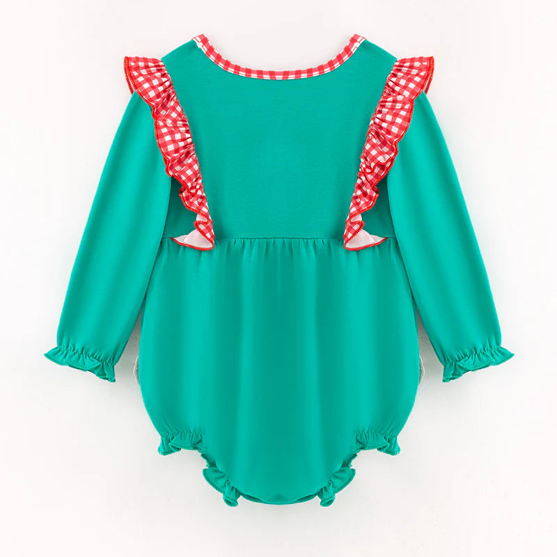 GIRLS CHRISTMAS SANTA CLAUS APPLIQUE COTTON ROMPER