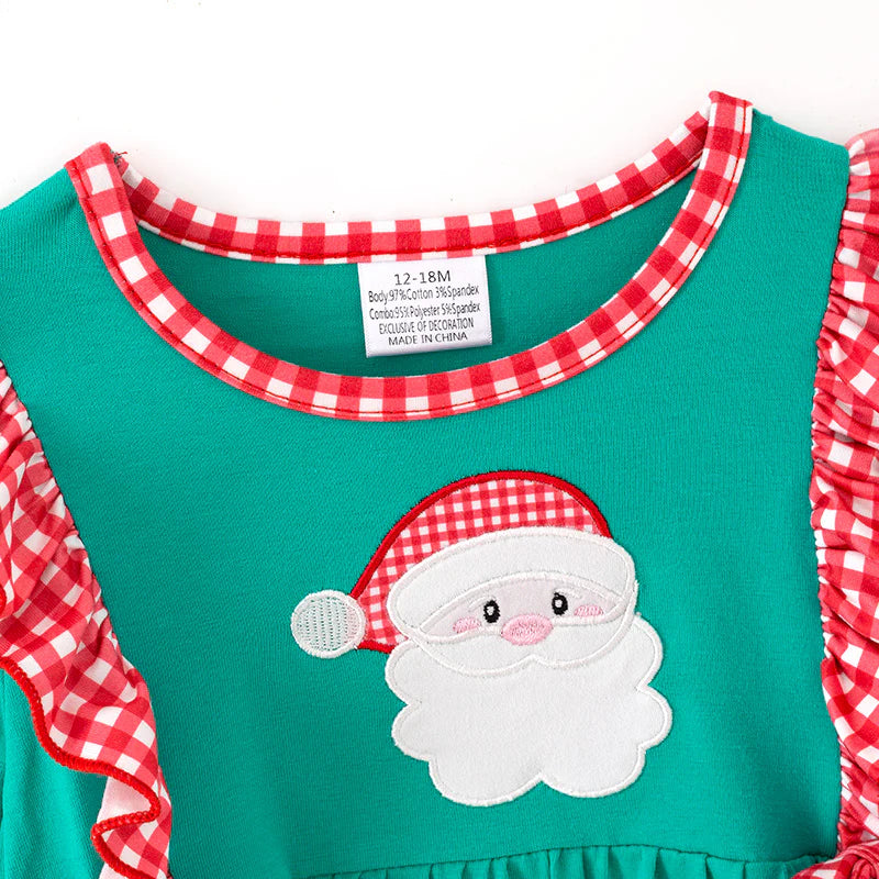 GIRLS CHRISTMAS SANTA CLAUS APPLIQUE COTTON ROMPER
