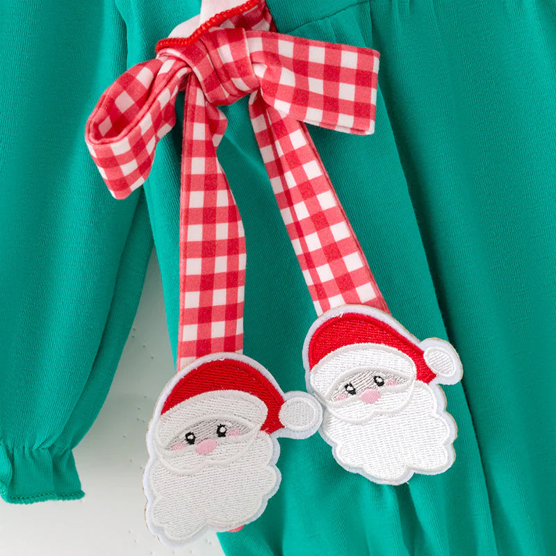 GIRLS CHRISTMAS SANTA CLAUS APPLIQUE COTTON ROMPER