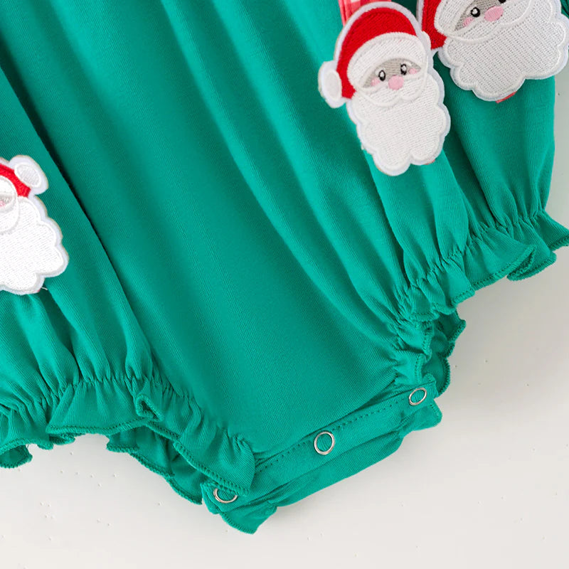 GIRLS CHRISTMAS SANTA CLAUS APPLIQUE COTTON ROMPER