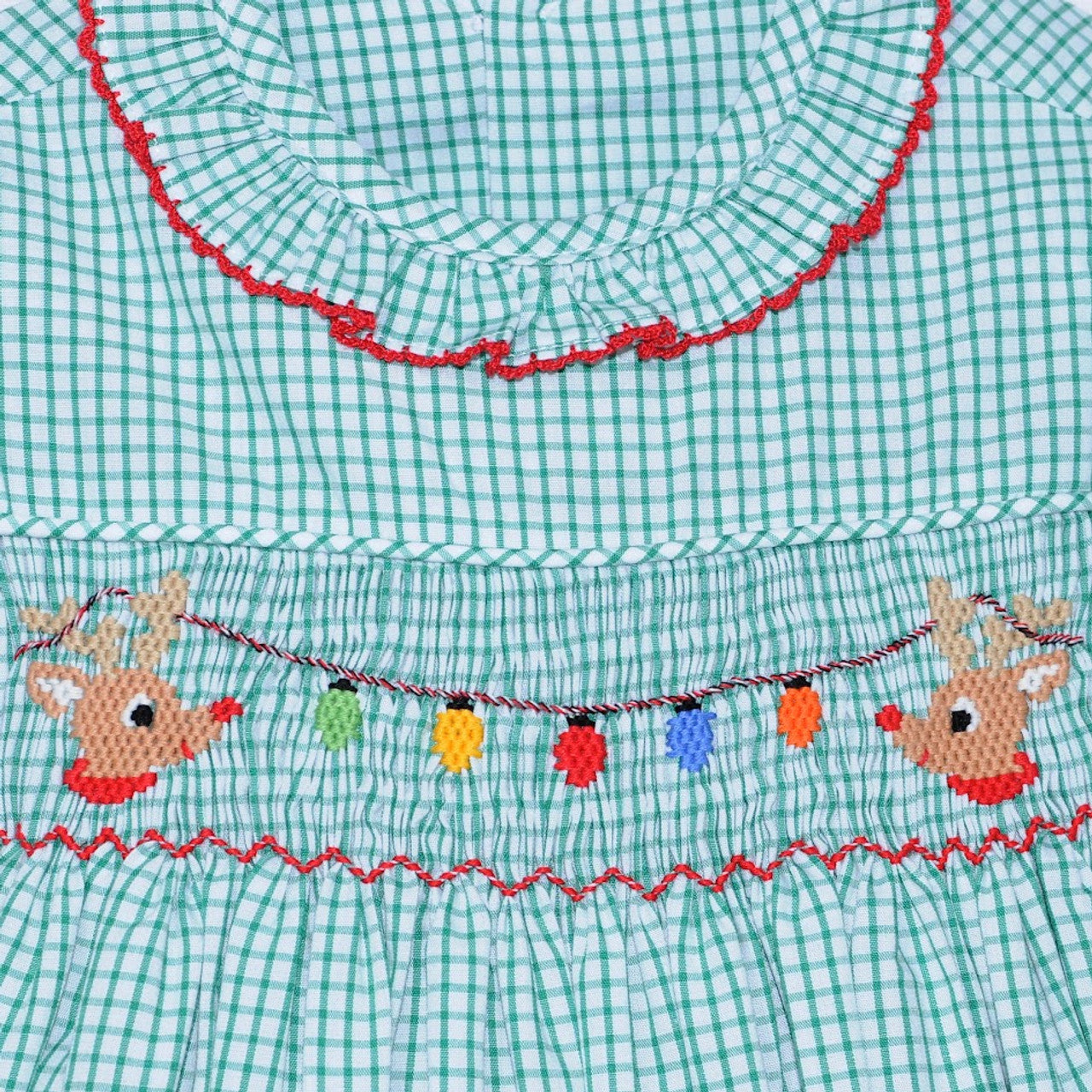 Smocked Reindeer with Christmas lights