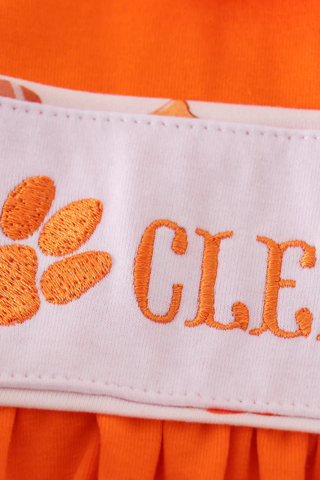 ORANGE CLEMSON EMBROIDERY GIRL DRESS