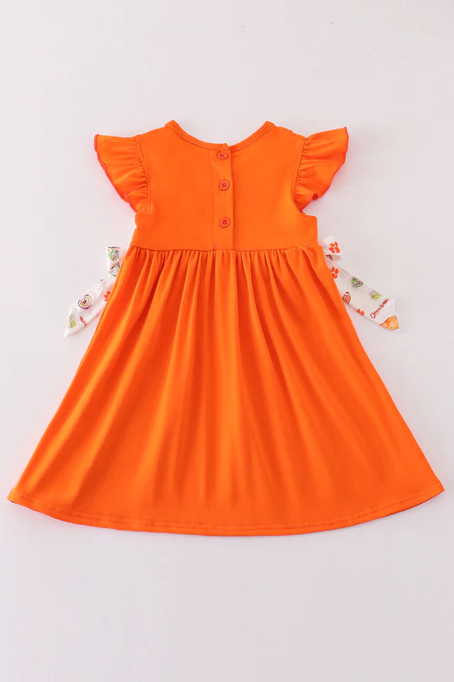 ORANGE CLEMSON EMBROIDERY GIRL DRESS