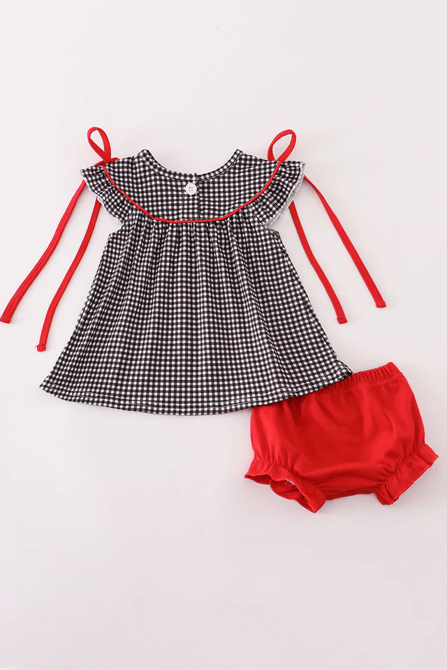 GEORGIA BULLDOG EMBROIDERY PLAID BLOOMER SET