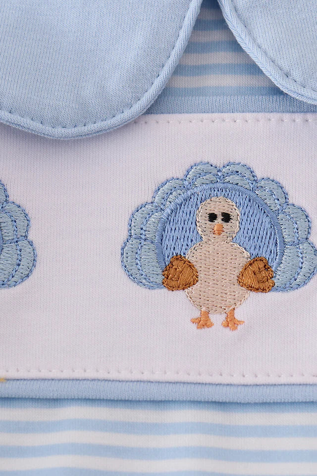 BLUE TURKEY EMBROIDERY STRIPE BUBBLE