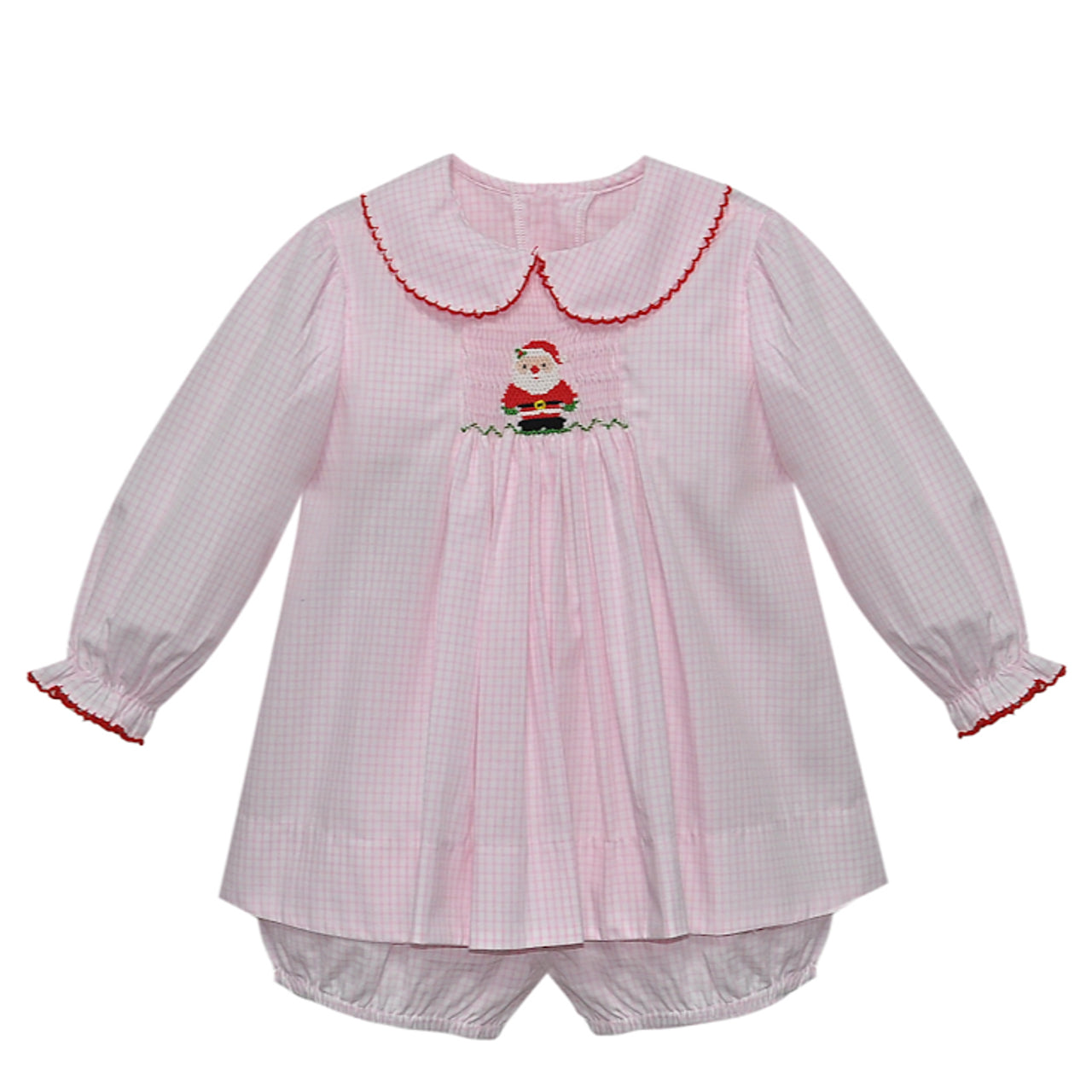 Pink Santa Smocked Bloomer Set