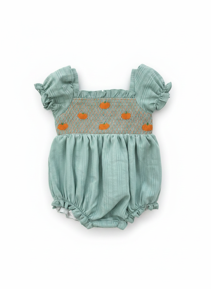 Hand Smocked pumpkin girl bubble