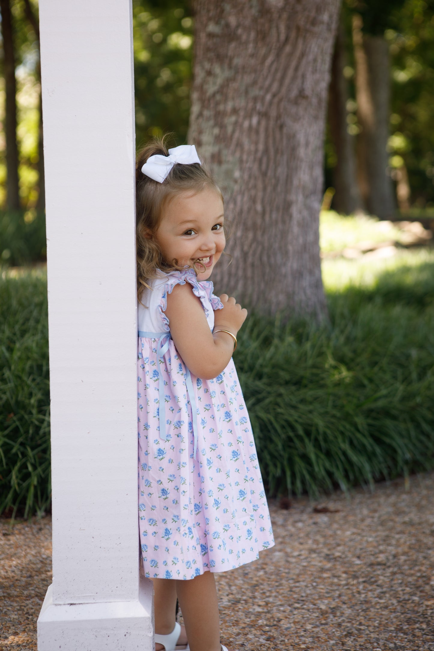 Geometric smocked floral dress for girls