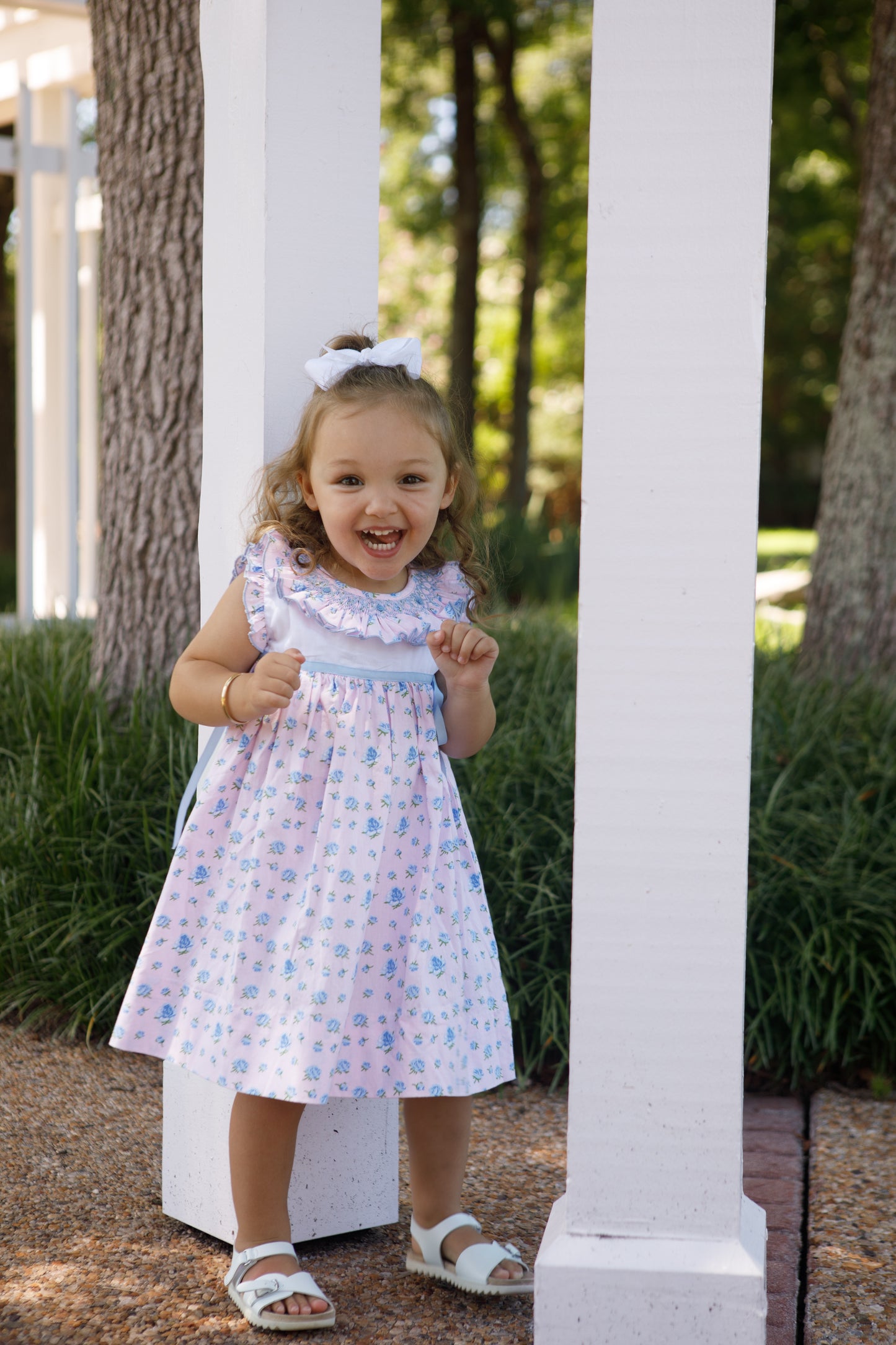 Geometric smocked floral dress for girls