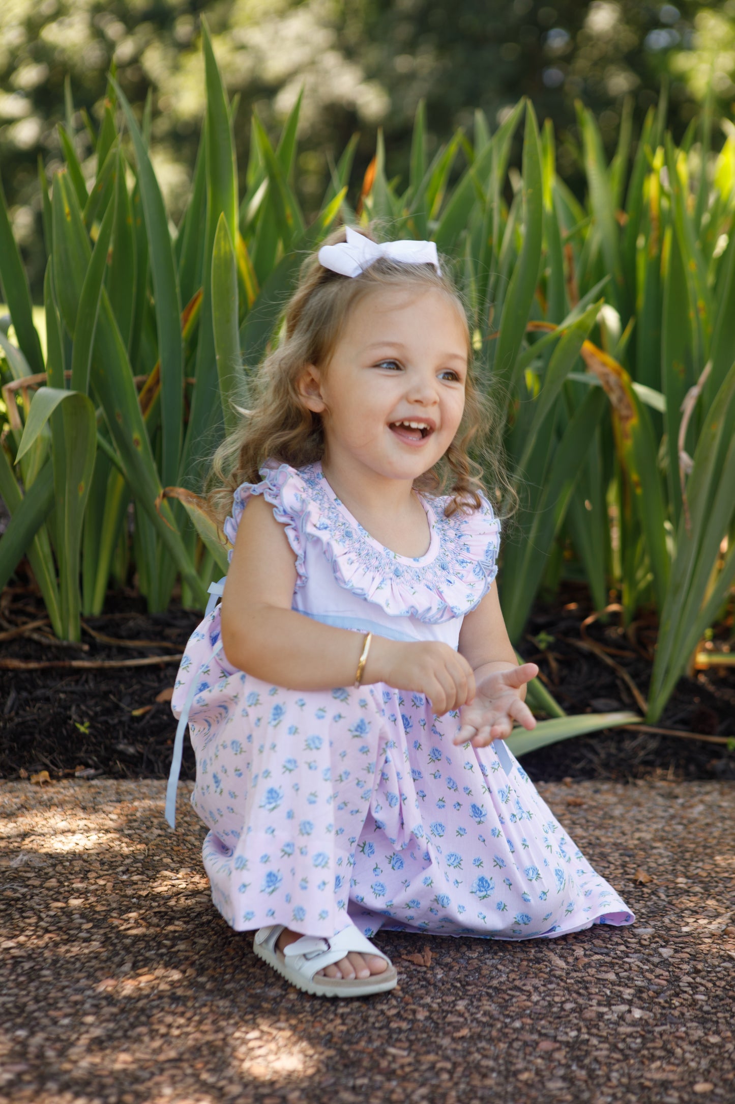 Geometric smocked floral dress for girls