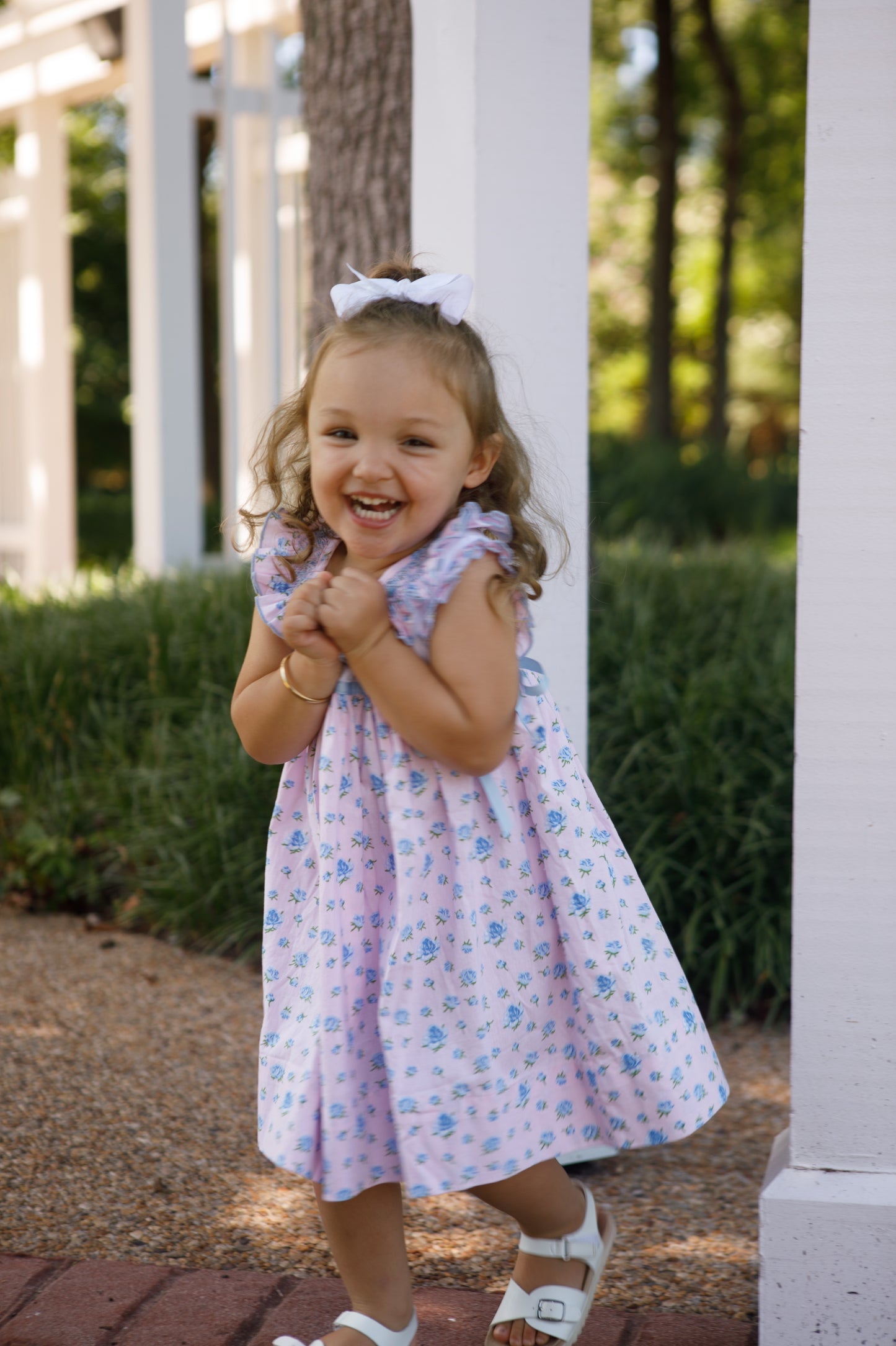 Geometric smocked floral dress for girls