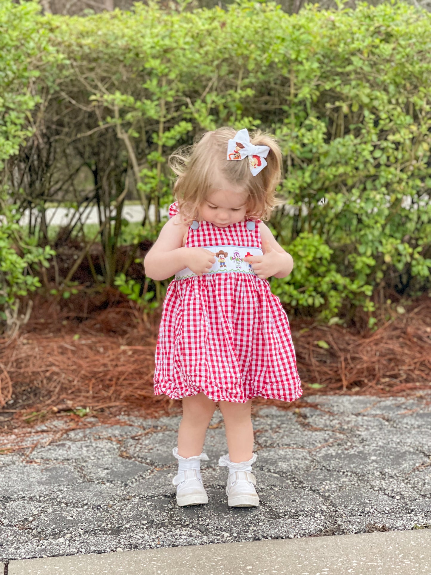 Toy Character Gingham Smocked Dress