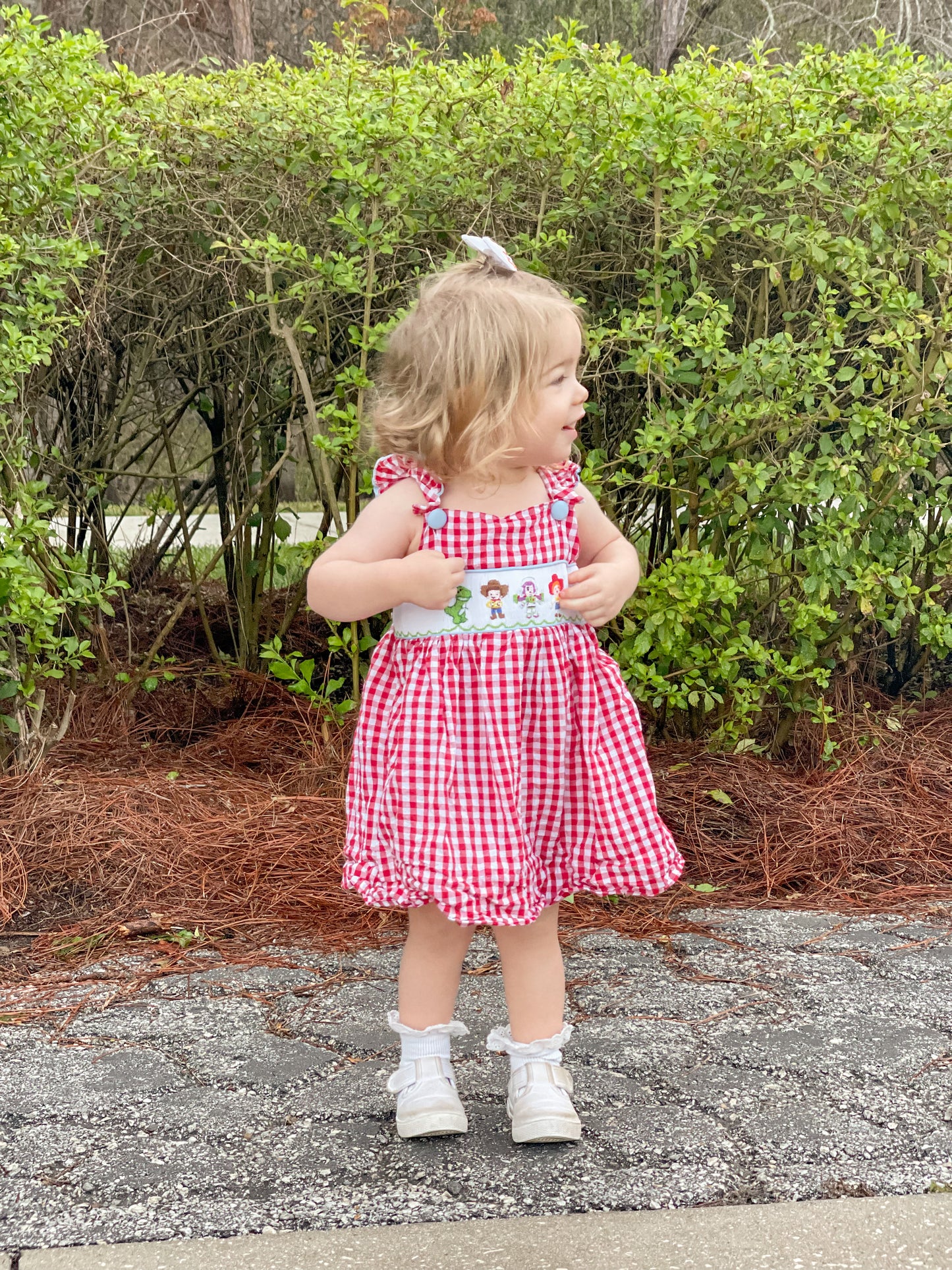 Toy Character Gingham Smocked Dress