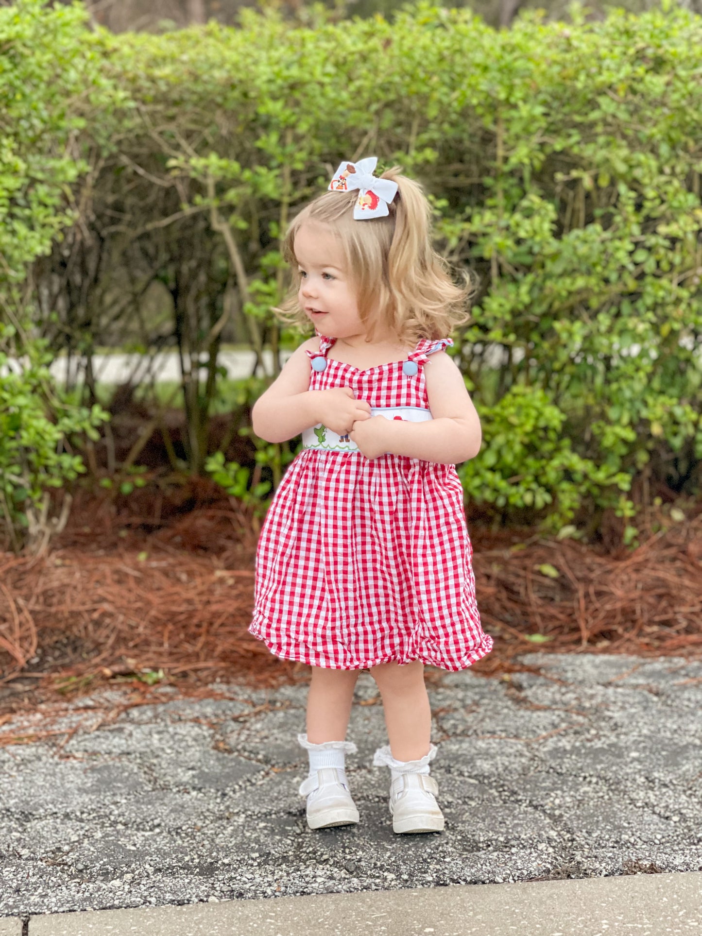 Toy Character Gingham Smocked Dress