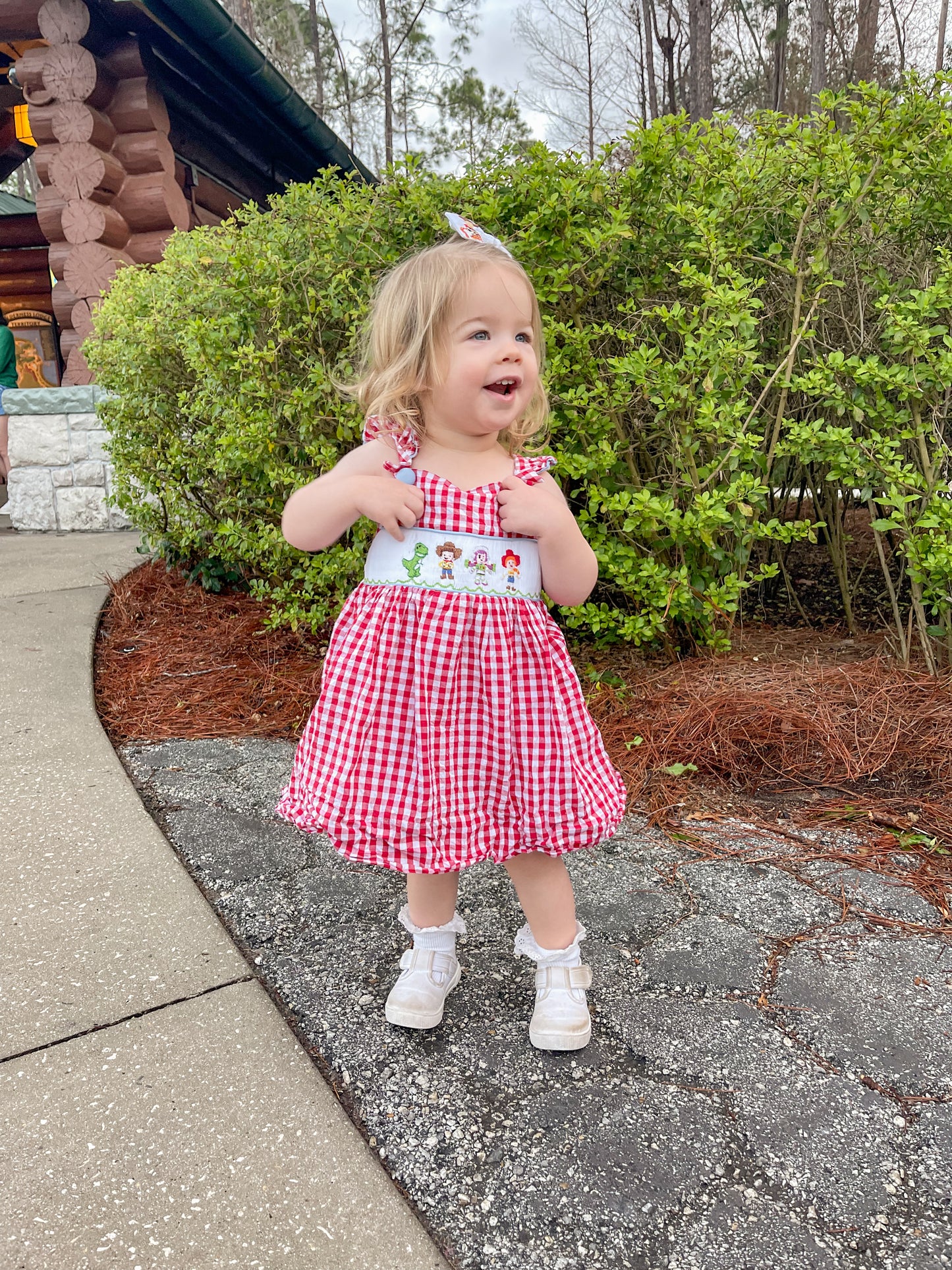Toy Character Gingham Smocked Dress