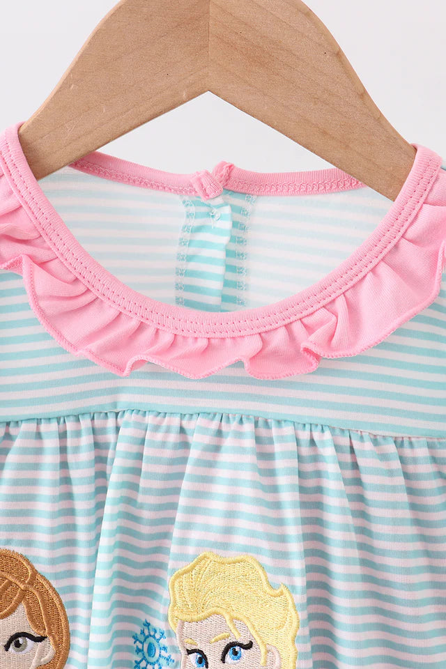 BLUE CHARACTER EMBROIDERY RUFFLE BUBBLE -Frozen Ice Girls
