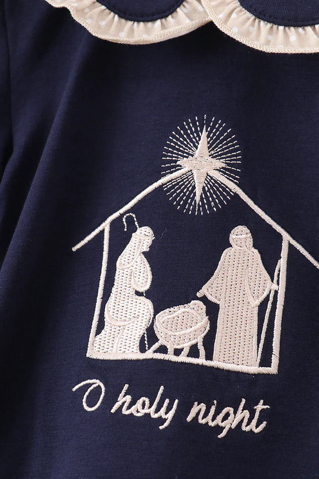 Navy nativity embroidery girl bubble