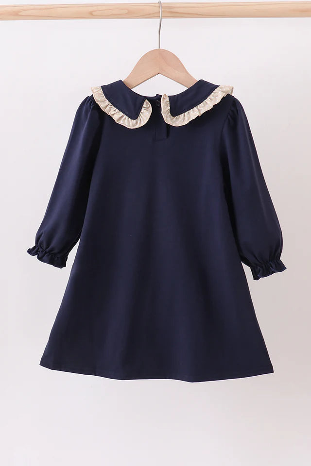 Navy nativity embroidery girl dress