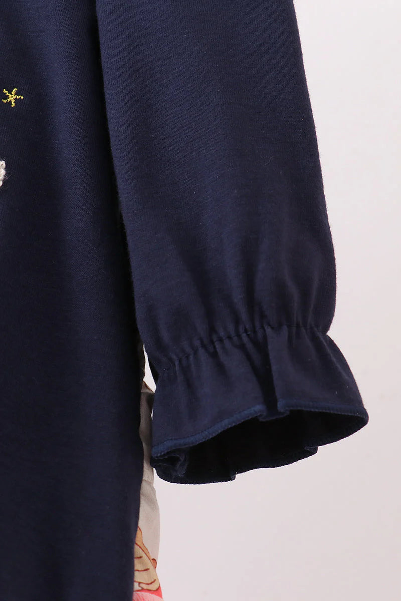 NAVY NATIVITY FRENCH KNOT RUFFLE BUBBLE