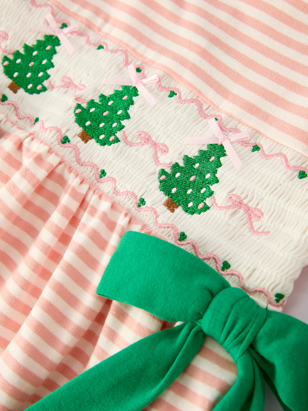 Embroidery Smocked Stripe Dress