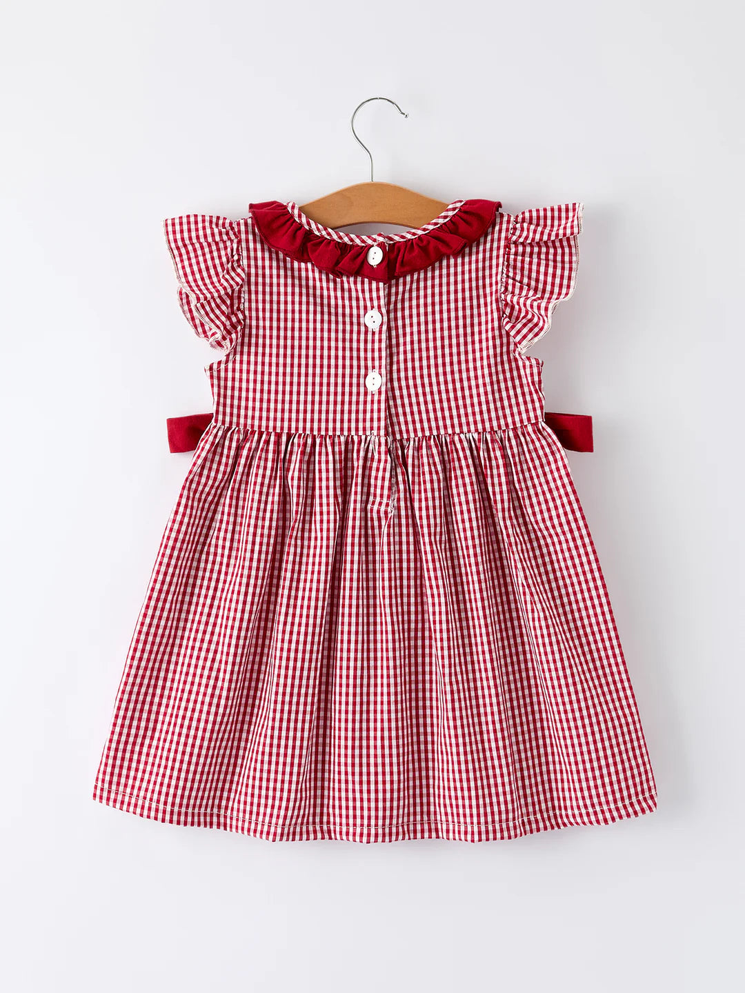 Roll Tide Machine Embroidery Gingham Girl Dress with Red Bow