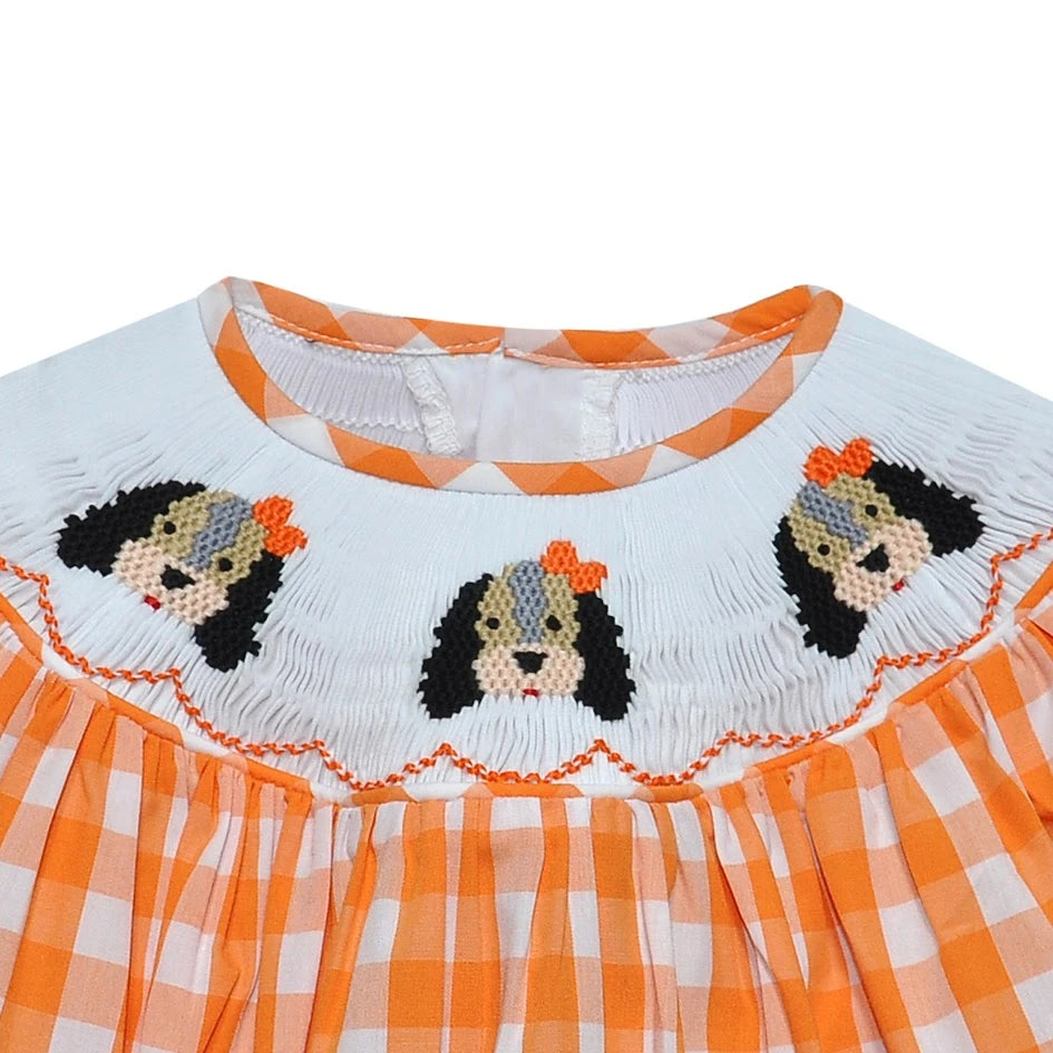 HOUND DOG Orange/White Smocked Bubble