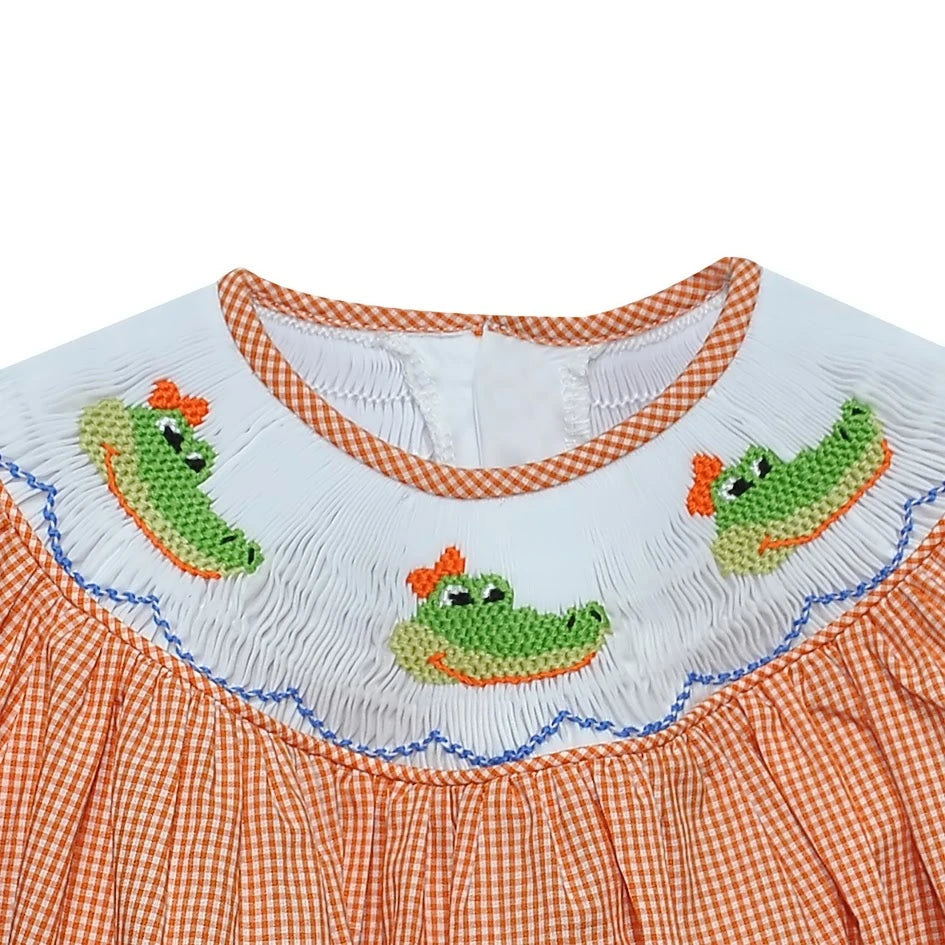 Gator Orange/Blue Smocked Bishop Girl Bubble