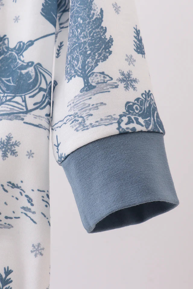 BLUE CHRISTMAS  VINTAGE REINDEER EMBROIDERY BUBBLE