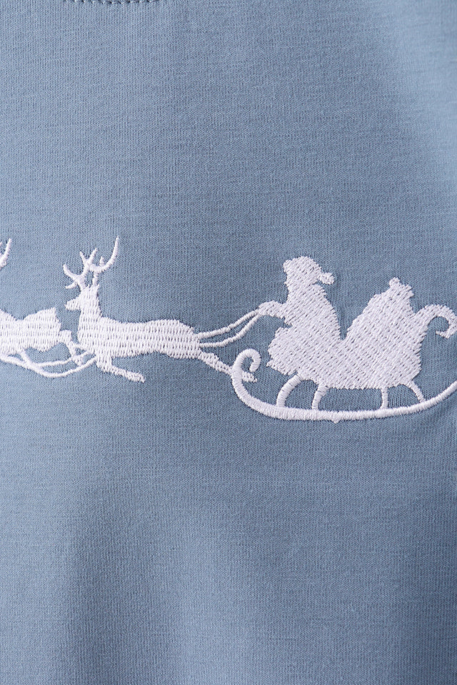 BLUE CHRISTMAS VINTAGE REINDEER EMBROIDERY PANTS SET