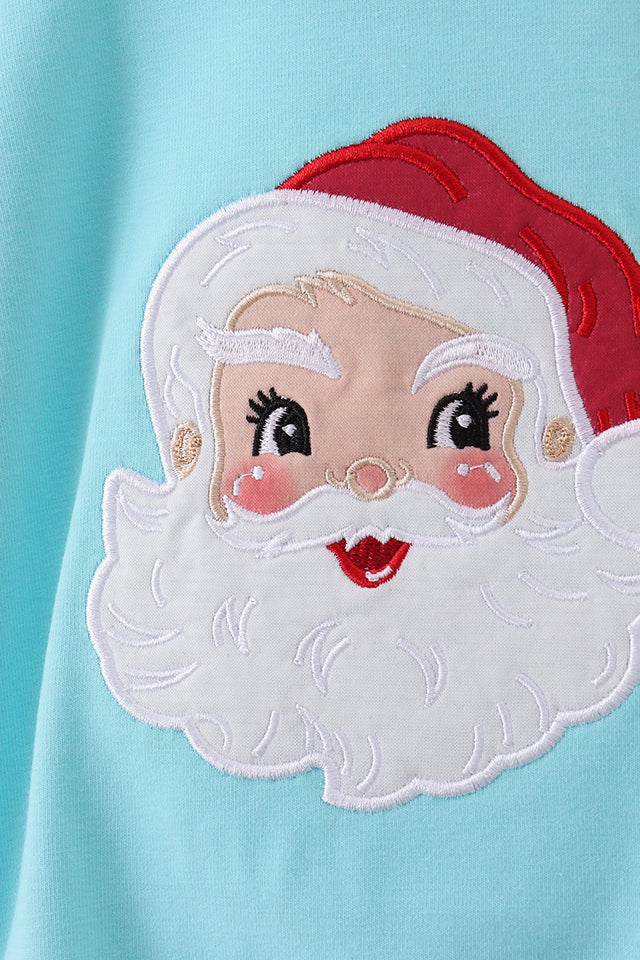 BLUE CHRISTMAS SANTA CLAUS APPLIQUE RUFFLE BUBBLE