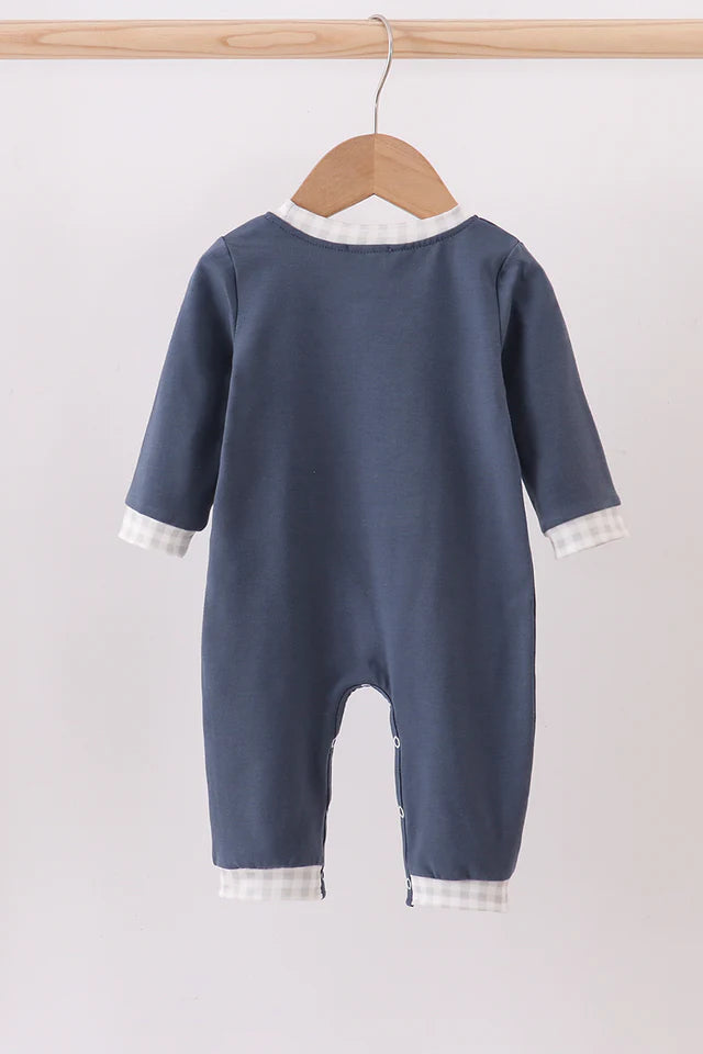 NAVY CHRISTMAS SANTA CLAUS APPLIQUE ROMPER