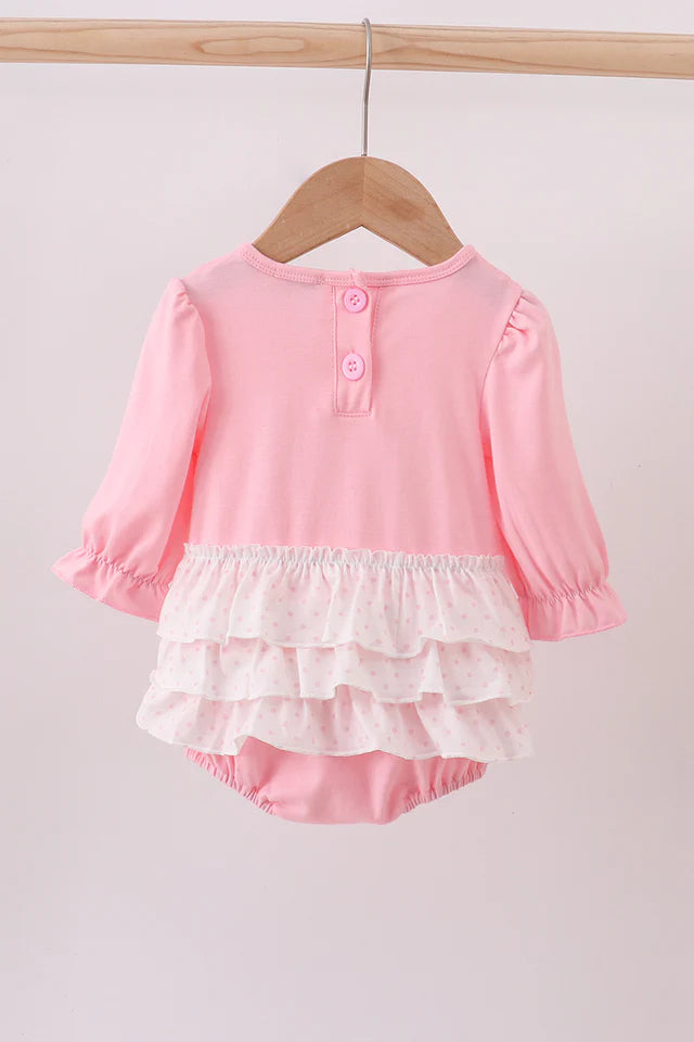 PINK BOW EMBROIDERY RUFFLE BUBBLE