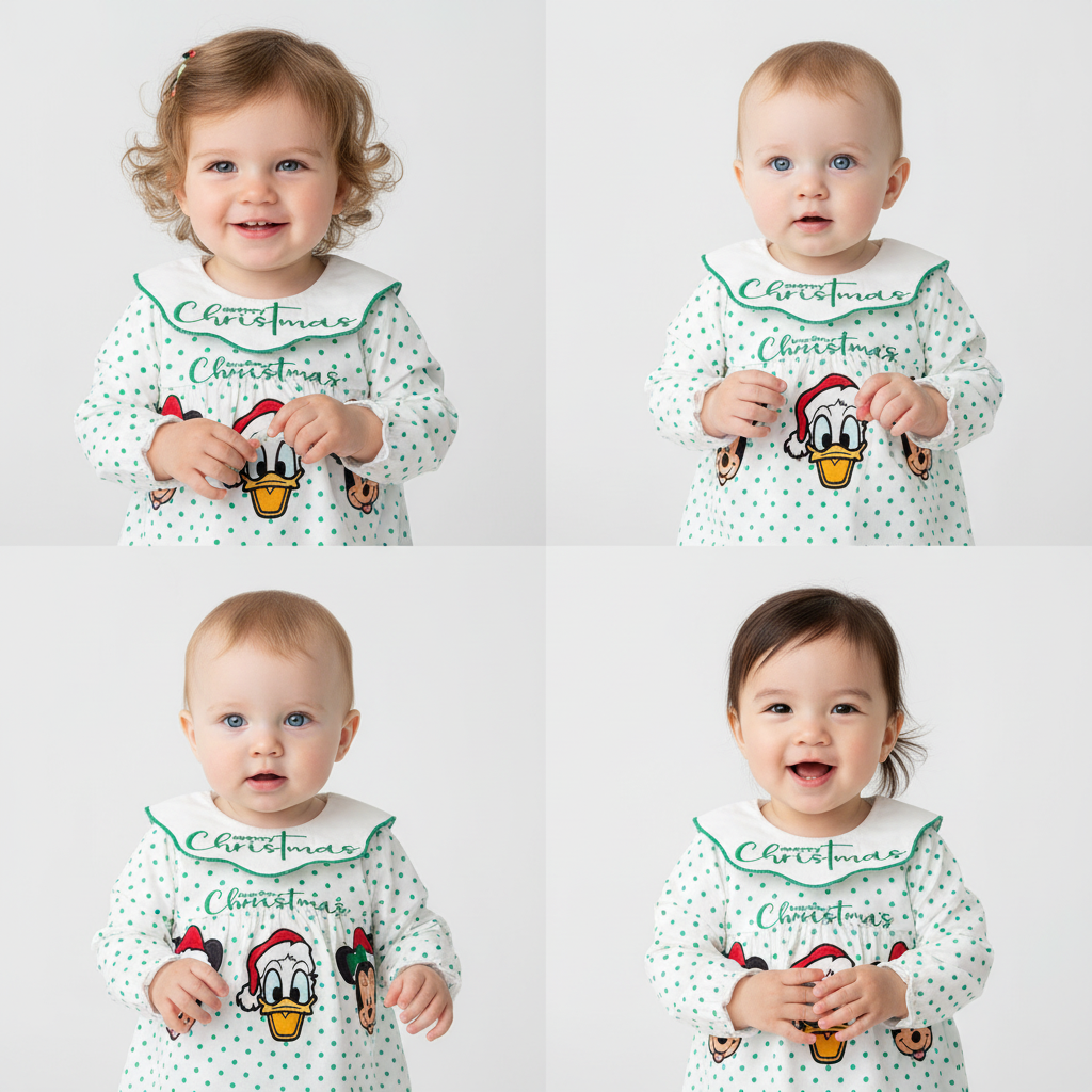 Baby Girls Christmas Cartoon Embroider Romper Set